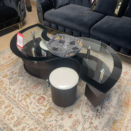 Delange Cappuccino & White 3pc Coffee Table & Stools Set - Ornate Home