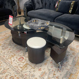 Delange Cappuccino & White 3pc Coffee Table & Stools Set - Ornate Home