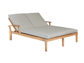 Delano Double Teak Canvas Outdoor Reclining Sunlounger with Sunbrella® Cushion - Ornate Home