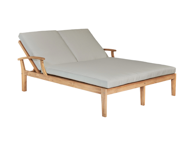Delano Double Teak Canvas Outdoor Reclining Sunlounger with Sunbrella® Cushion - Ornate Home