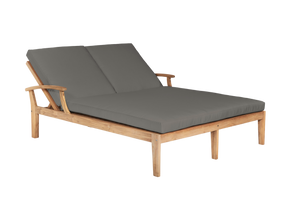 Delano Double Teak Charcoal Outdoor Reclining Sunlounger with Sunbrella® Cushion - Ornate Home