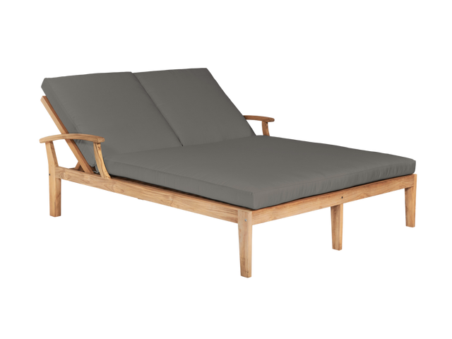 Delano Double Teak Charcoal Outdoor Reclining Sunlounger with Sunbrella® Cushion - Ornate Home