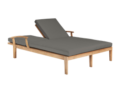 Delano Double Teak Charcoal Outdoor Reclining Sunlounger with Sunbrella® Cushion - Ornate Home