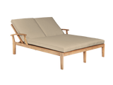 Delano Double Teak Fawn Outdoor Reclining Sunlounger with Sunbrella® Cushion - Ornate Home