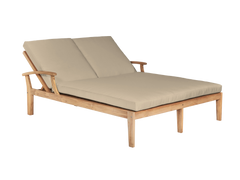 Delano Double Teak Fawn Outdoor Reclining Sunlounger with Sunbrella® Cushion - Ornate Home