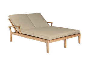 Delano Double Teak Fawn Outdoor Reclining Sunlounger with Sunbrella® Cushion - Ornate Home