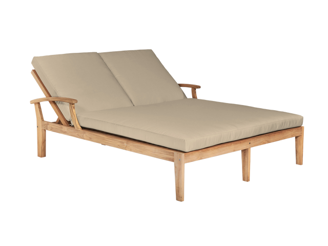 Delano Double Teak Fawn Outdoor Reclining Sunlounger with Sunbrella® Cushion - Ornate Home