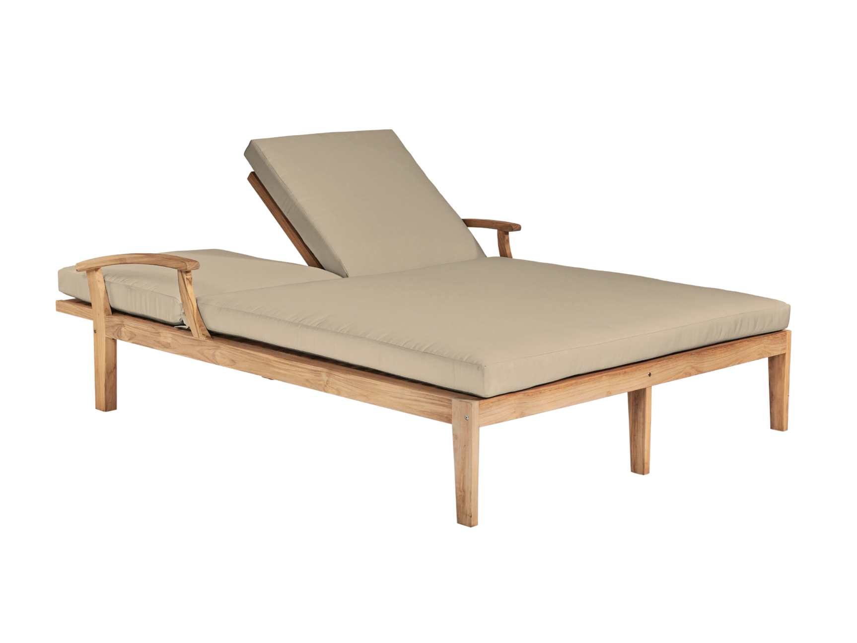 Delano Double Teak Fawn Outdoor Reclining Sunlounger with Sunbrella® Cushion - Ornate Home