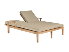 Delano Double Teak Fawn Outdoor Reclining Sunlounger with Sunbrella® Cushion - Ornate Home