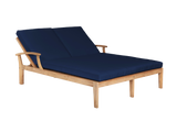 Delano Double Teak Navy Outdoor Reclining Sunlounger with Sunbrella® Cushion - Ornate Home