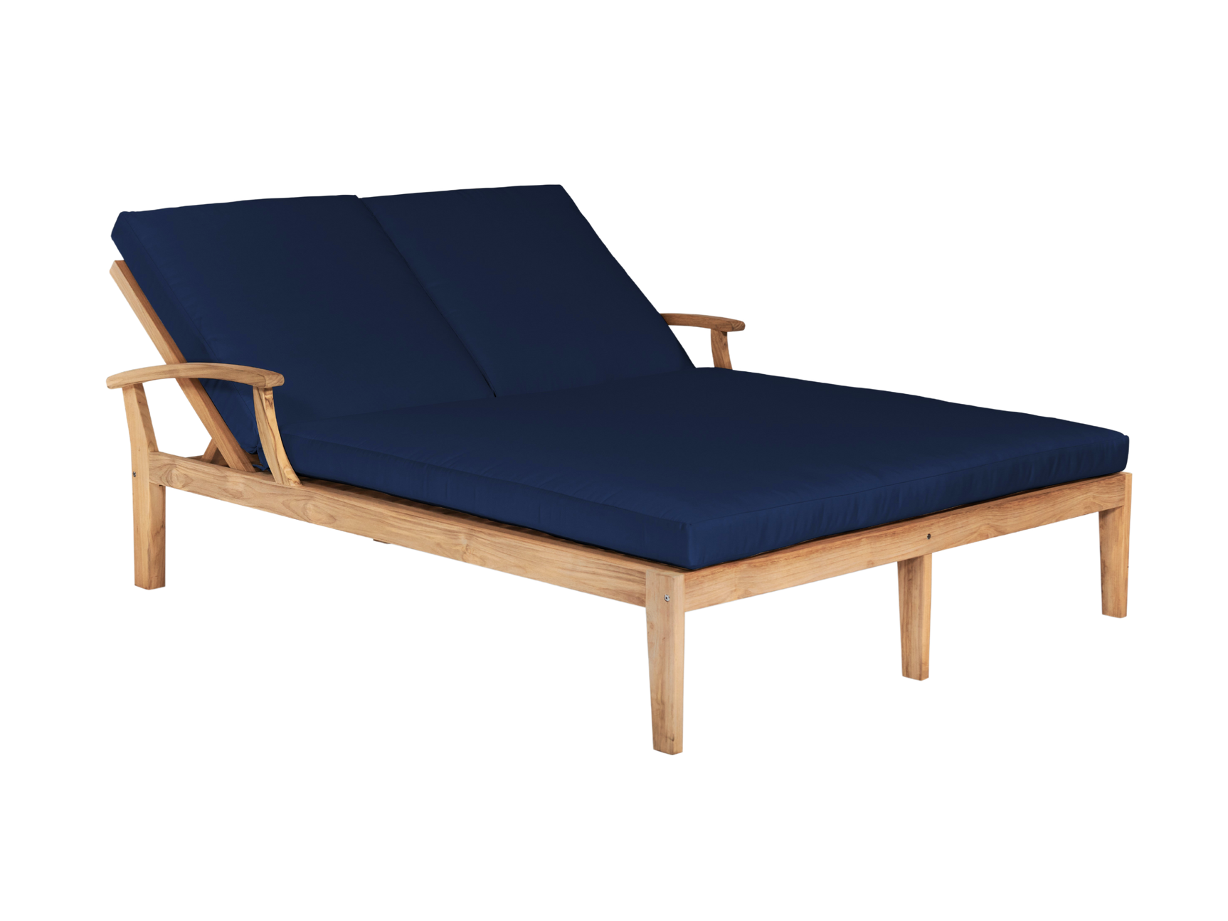 Delano Double Teak Navy Outdoor Reclining Sunlounger with Sunbrella® Cushion - Ornate Home