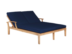 Delano Double Teak Navy Outdoor Reclining Sunlounger with Sunbrella® Cushion - Ornate Home