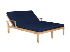 Delano Double Teak Navy Outdoor Reclining Sunlounger with Sunbrella® Cushion - Ornate Home