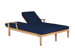 Delano Double Teak Navy Outdoor Reclining Sunlounger with Sunbrella® Cushion - Ornate Home