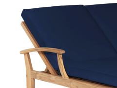 Delano Double Teak Navy Outdoor Reclining Sunlounger with Sunbrella® Cushion - Ornate Home