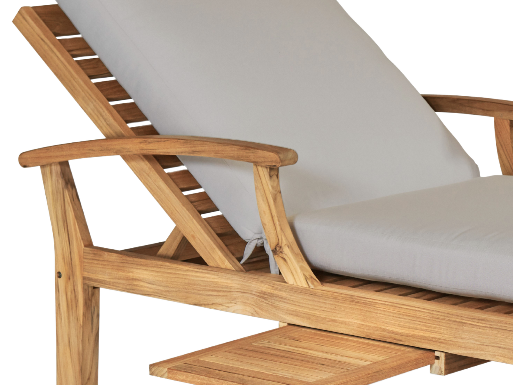 Delano Teak Canvas Outdoor Reclining Sunlounger with Sunbrella® Cushion and Slide-out Tray - Ornate Home