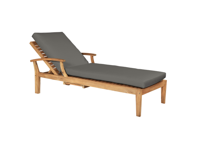 Delano Teak Charcoal Outdoor Reclining Sunlounger with Sunbrella® Cushion and Slide-out Tray - Ornate Home