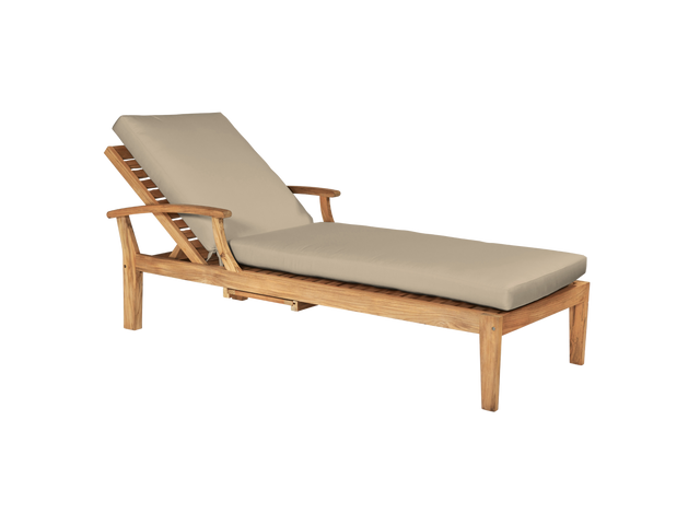 Delano Teak Fawn Outdoor Reclining Sunlounger with Sunbrella® Cushion and Slide-out Tray - Ornate Home