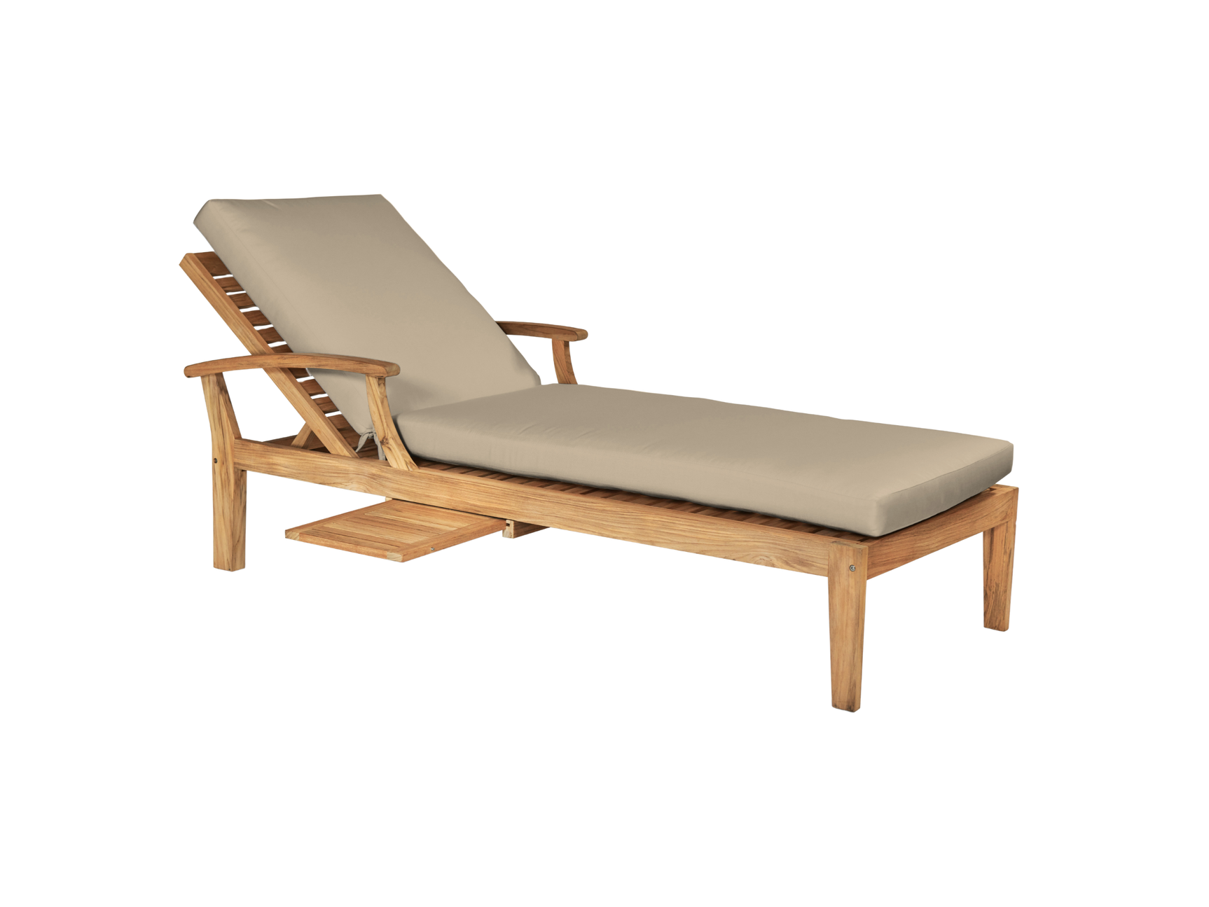 Delano Teak Fawn Outdoor Reclining Sunlounger with Sunbrella® Cushion and Slide-out Tray - Ornate Home