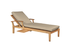 Delano Teak Fawn Outdoor Reclining Sunlounger with Sunbrella® Cushion and Slide-out Tray - Ornate Home