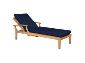 Delano Teak Navy Outdoor Reclining Sunlounger with Sunbrella® Cushion and Slide-out Tray - Ornate Home