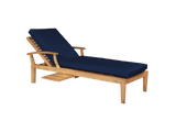 Delano Teak Navy Outdoor Reclining Sunlounger with Sunbrella® Cushion and Slide-out Tray - Ornate Home