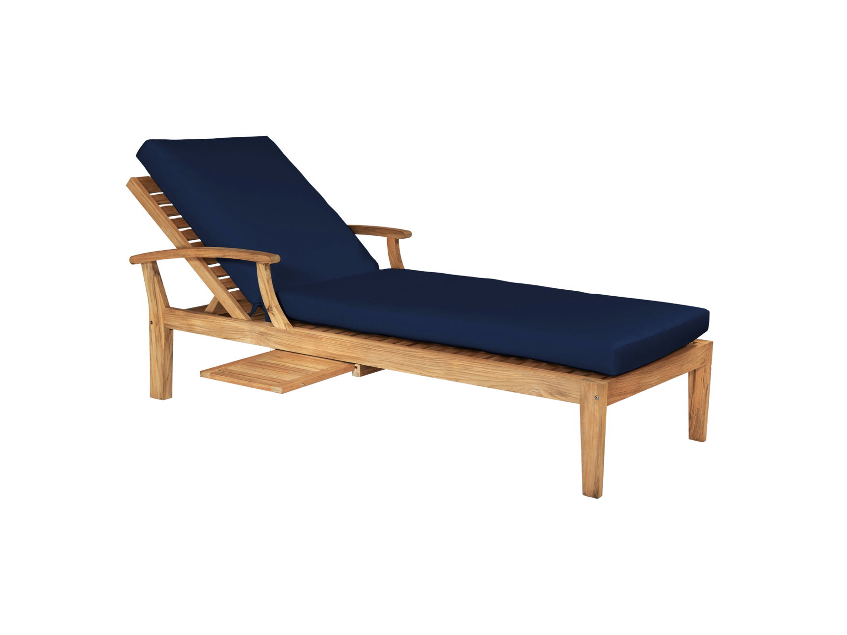 Delano Teak Navy Outdoor Reclining Sunlounger with Sunbrella® Cushion and Slide-out Tray - Ornate Home