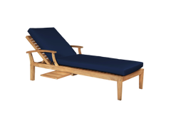 Delano Teak Navy Outdoor Reclining Sunlounger with Sunbrella® Cushion and Slide-out Tray - Ornate Home