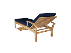Delano Teak Navy Outdoor Reclining Sunlounger with Sunbrella® Cushion and Slide-out Tray - Ornate Home