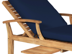Delano Teak Navy Outdoor Reclining Sunlounger with Sunbrella® Cushion and Slide-out Tray - Ornate Home