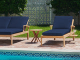 Delano Teak Navy Outdoor Reclining Sunlounger with Sunbrella® Cushion and Slide-out Tray - Ornate Home