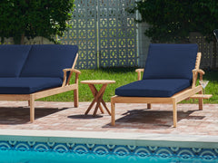 Delano Teak Navy Outdoor Reclining Sunlounger with Sunbrella® Cushion and Slide-out Tray - Ornate Home