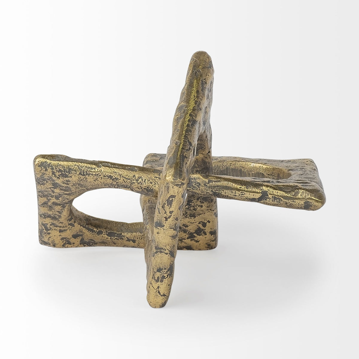 Delaunay Gold Large Hammered Metal Interlinked Patterned Decorative Object - Ornate Home
