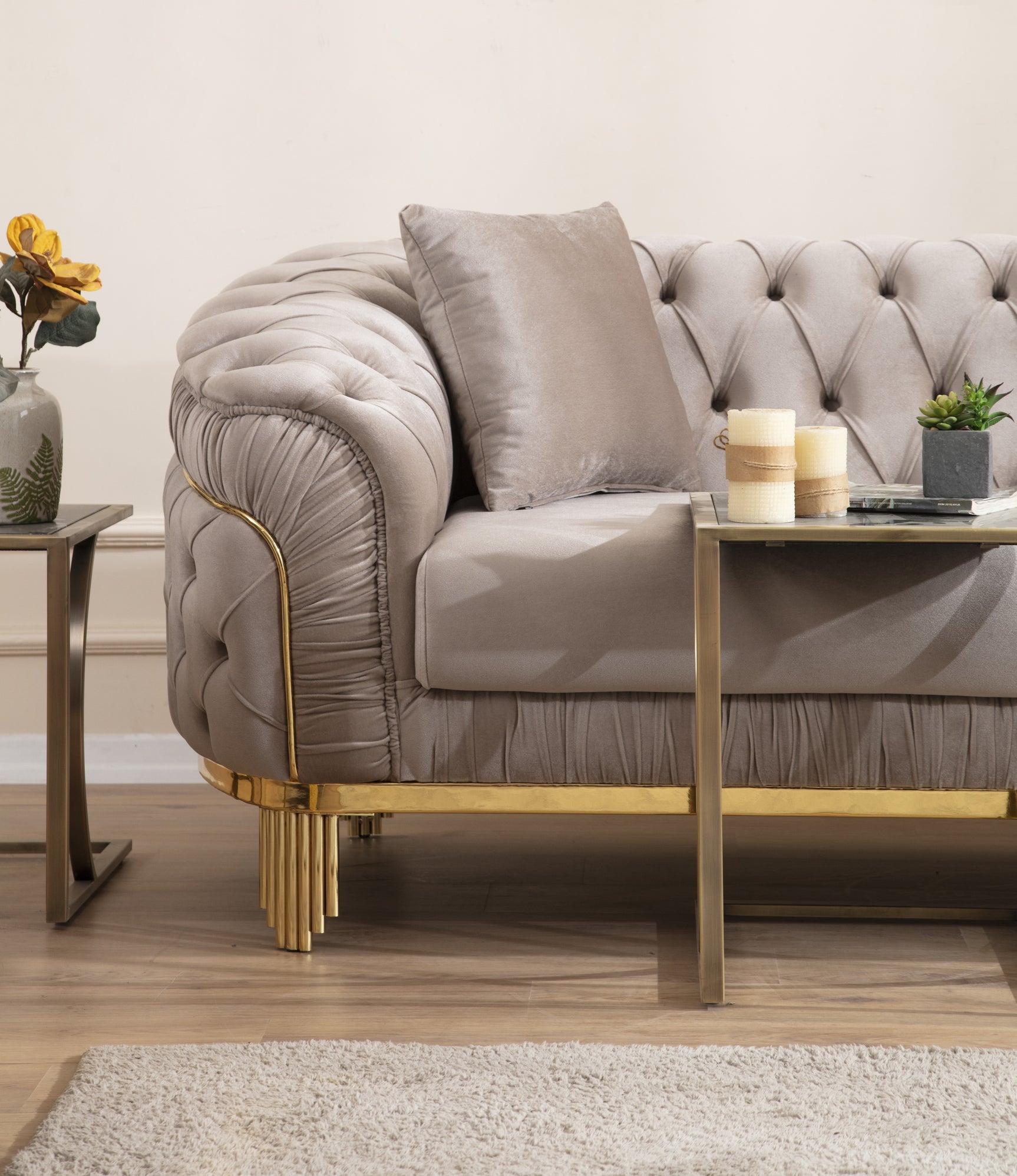 Delfi Taupe 3-Piece Living Room Set - Ornate Home