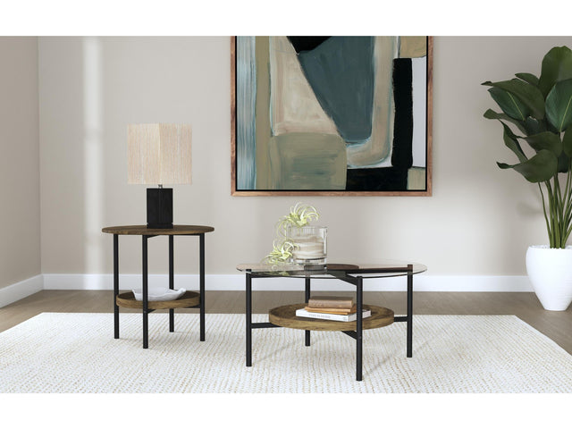 Delfin Brown 2-piece Round Coffee and End Table Set - Ornate Home