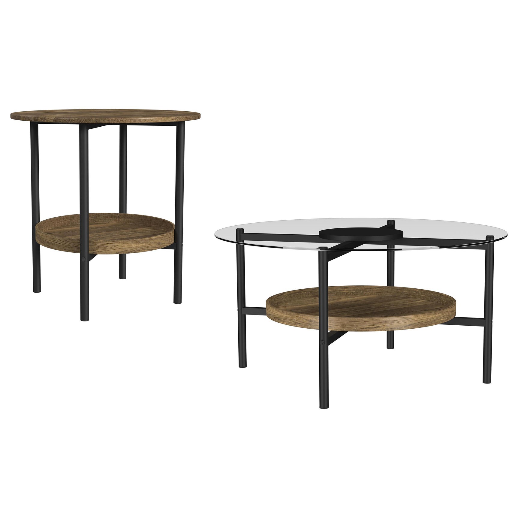 Delfin Brown 2-piece Round Coffee and End Table Set - Ornate Home