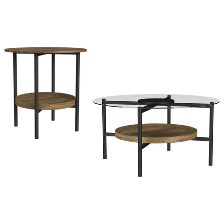 Delfin Brown 2-piece Round Coffee and End Table Set - Ornate Home