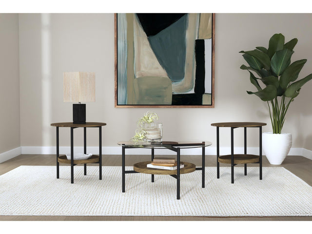 Delfin Brown 3-piece Round Coffee and End Table Set - Ornate Home