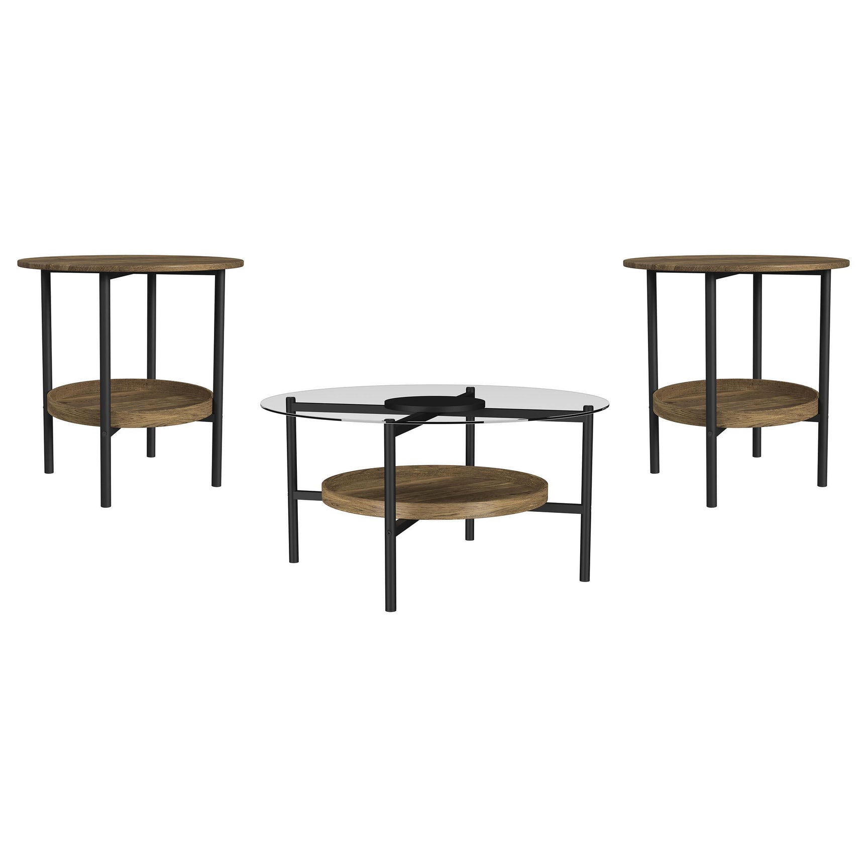Delfin Brown 3-piece Round Coffee and End Table Set - Ornate Home