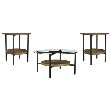 Delfin Brown 3-piece Round Coffee and End Table Set - Ornate Home