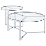 Delia Chrome 2-Piece Round Glass Top Nesting Coffee Table - Ornate Home