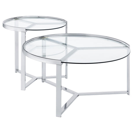 Delia Chrome 2-Piece Round Glass Top Nesting Coffee Table - Ornate Home