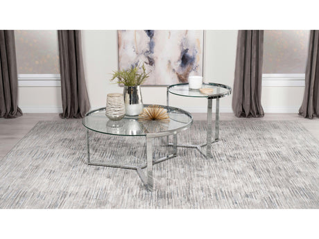 Delia Chrome 2-Piece Round Glass Top Nesting Coffee Table - Ornate Home