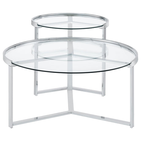 Delia Chrome 2-Piece Round Glass Top Nesting Coffee Table - Ornate Home