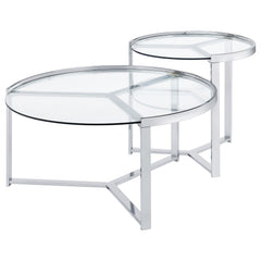 Delia Chrome 2-Piece Round Glass Top Nesting Coffee Table - Ornate Home