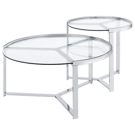 Delia Chrome 2-Piece Round Glass Top Nesting Coffee Table - Ornate Home