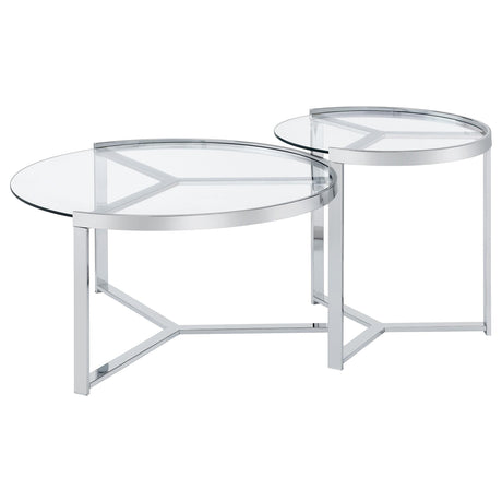 Delia Chrome 2-Piece Round Glass Top Nesting Coffee Table - Ornate Home