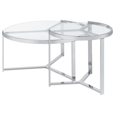 Delia Chrome 2-Piece Round Glass Top Nesting Coffee Table - Ornate Home