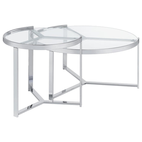 Delia Chrome 2-Piece Round Glass Top Nesting Coffee Table - Ornate Home