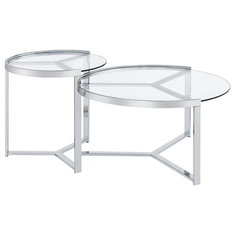 Delia Chrome 2-Piece Round Glass Top Nesting Coffee Table - Ornate Home